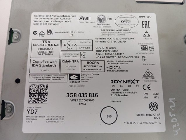  VAG 3G8035816 цена, от 547.31 USD