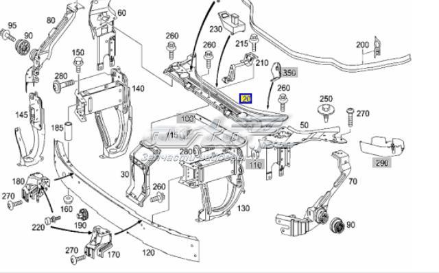 Suporte esquerdo do radiador (painel de montagem de fixação das luzes) para Mercedes CLS (C219)