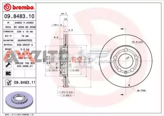 Передний тормозной диск Brembo 9848311