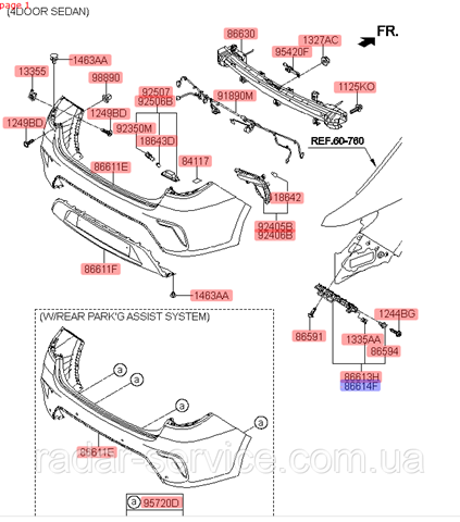 Купить 86614H0000 Hyundai/Kia Кронштейн бампера заднего внешний правый