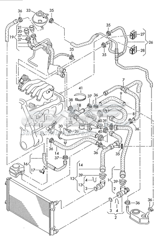 1J0121156BD VAG Tubería de radiador, tuberia flexible calefacción, inferior original y equivalente