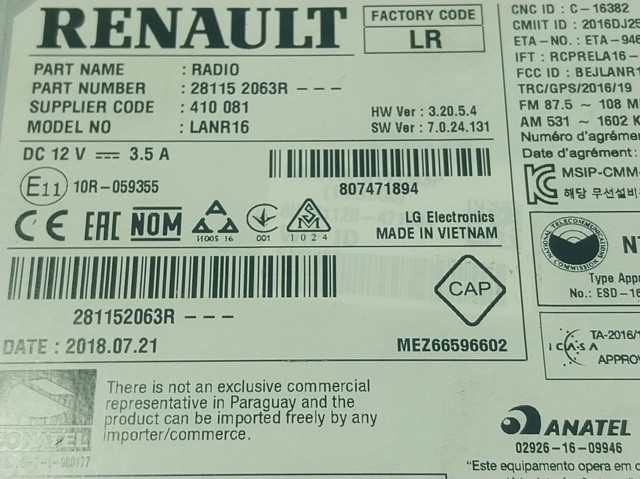281154248R Renault (RVI) Радиоприемник