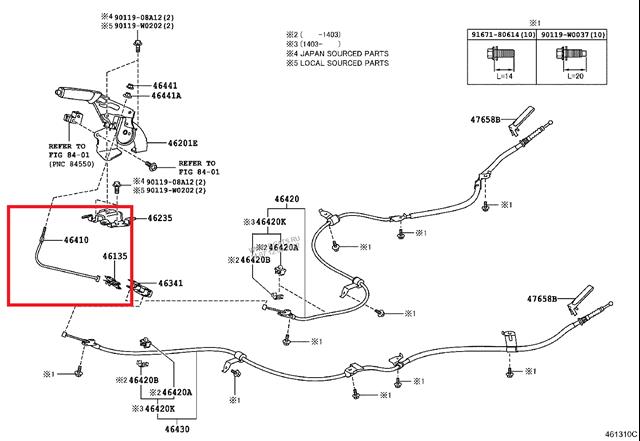 4641002140 Toyota cabo do freio de estacionamento dianteiro