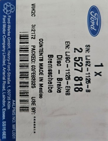 Передний тормозной диск Ford 2527818