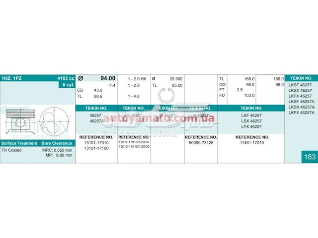 Поршни стандартные (комплект) 46257STD Teikin