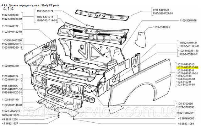Боковая часть передняя правая на ЗАЗ TAVRIA 1102 