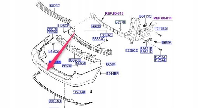 866114D111 Hyundai/Kia pára-choque traseiro