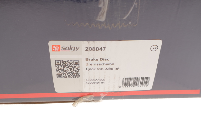Передние тормозные диски 208047 Solgy