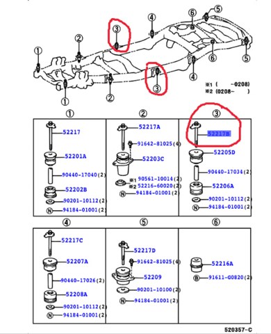 Болт подушки рами кузова 5221760010 TOYOTA