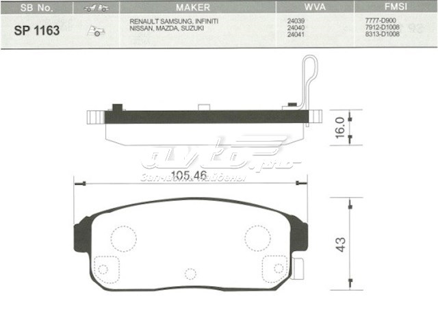 Колодки тормозные задние дисковые SANGSIN SP1163