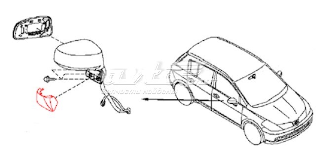Placa sobreposta (tampa) do espelho de retrovisão direito para Nissan Tiida (C11)