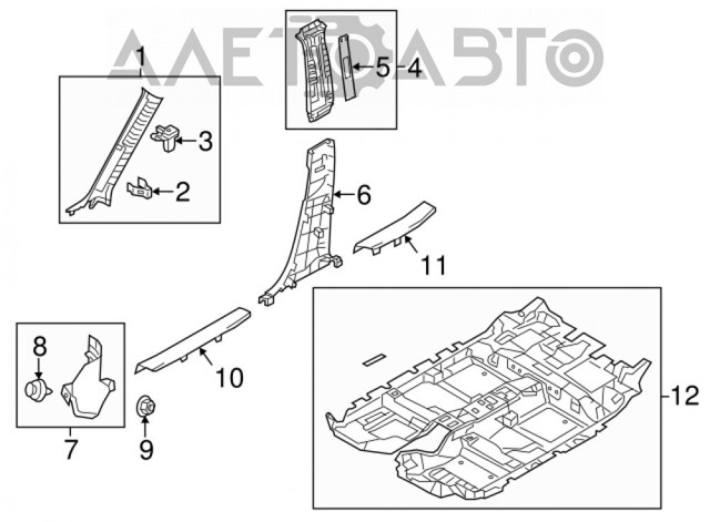 Обшивка стойки кузова внутренняя средняя нижняя правая KB7W6822002 Mazda