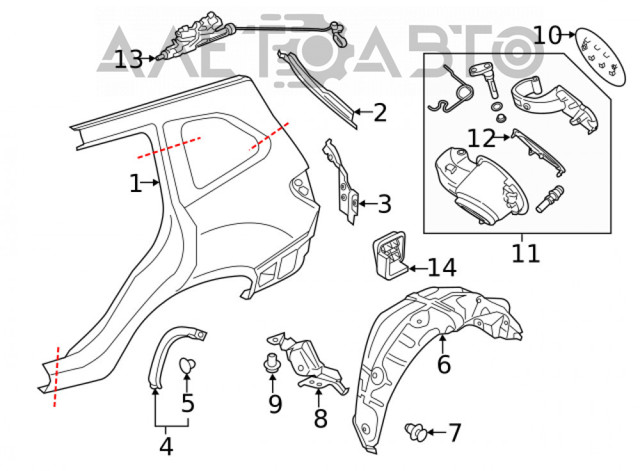 Крыло заднее правое 51439SJ0009P Subaru