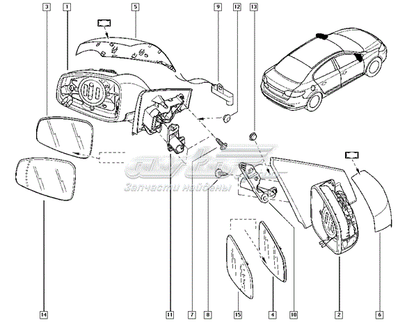 Зеркальный элемент левый RENAULT 963667345R