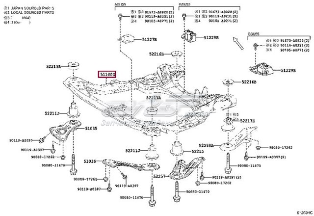 Підрамник передньої підвіски 5110033073 TOYOTA