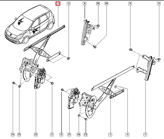 807205115R Renault (RVI) mecanismo de acionamento de vidro da porta dianteira direita