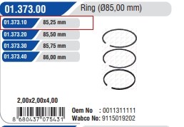 Кольца поршневые компрессора на 1 цилиндр, 1-й ремонт (+0,25) Yumak 0137310