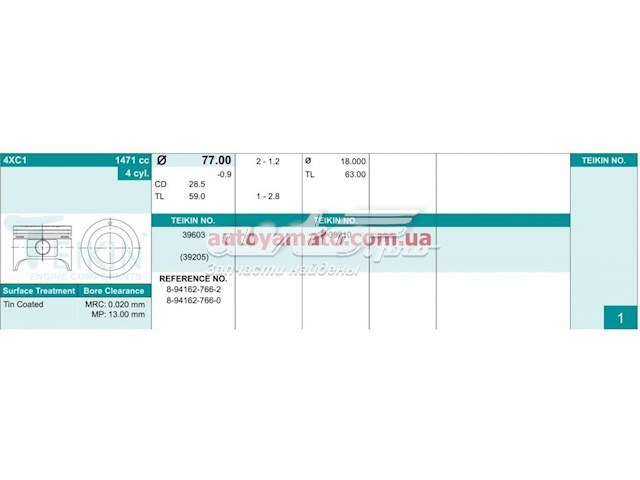 39603STD Teikin pistão (kit para um motor, STD)