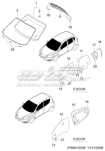 Vidro da porta dianteira direita para Chevrolet Aveo (T250)