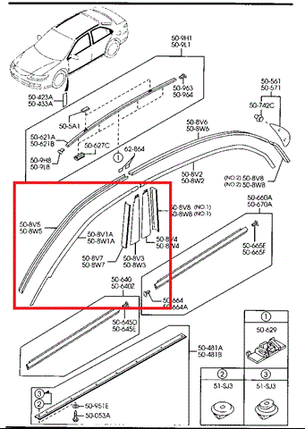 Moldura Para Bajar El Vidrio De La Puerta Delantera Derecha GJ6A508V1A MAZDA