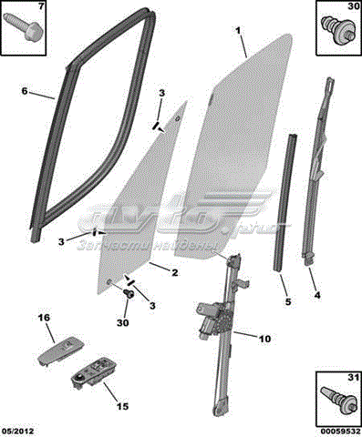 Lameluna de puerta delantera izquierda exterior 920957 PEUGEOT