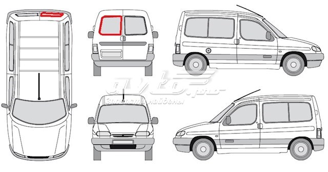 Vidro de porta de bagageiro batente esquerda para Citroen Berlingo (M)