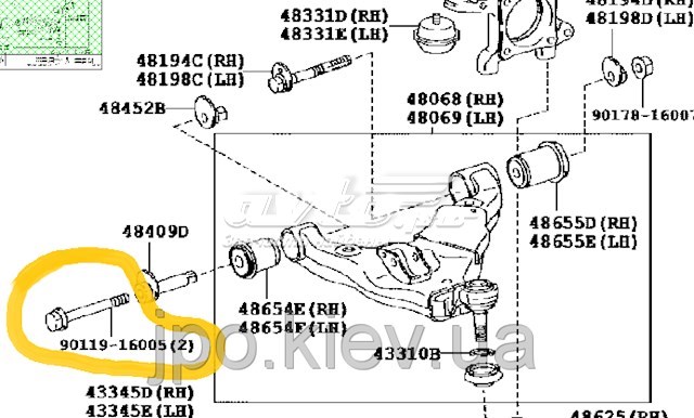 9011916005 Toyota болт крепления переднего рычага, нижнего