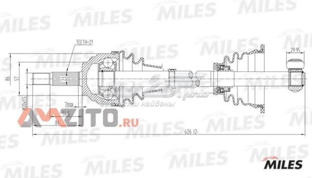 Полуось (привод) передняя левая GC01106 Miles