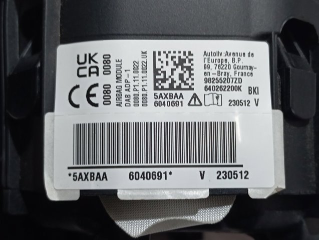 Подушка безопасности водителя 98255207ZD Peugeot/Citroen
