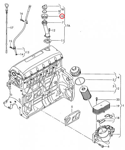Anel de compressão do gargalho de enchimento de óleo para Volkswagen Transporter (70XB, 70XC, 7DB, 7DW)