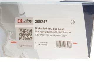 Передние тормозные колодки 209247 Solgy