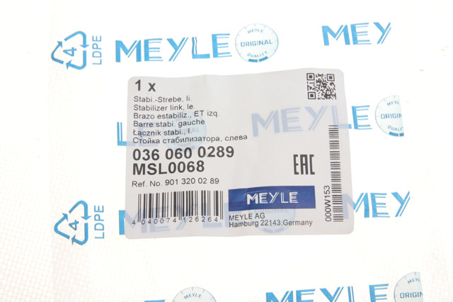 Стойка переднего стабилизатора левая 360600289 Meyle