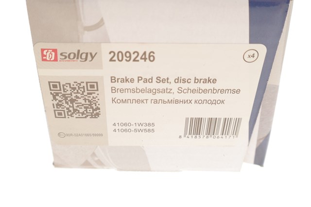 209246 Solgy sapatas do freio dianteiras de disco