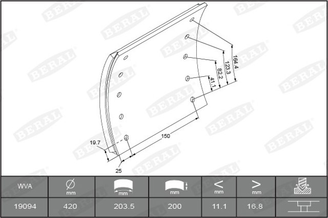 Накладка гальмівна задня (TRUCK) KBL1909401560 BERAL