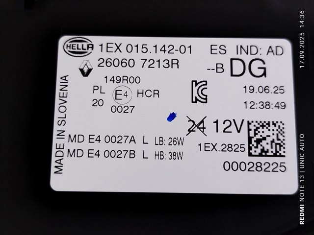 Фары Renault (RVI) 260607213R