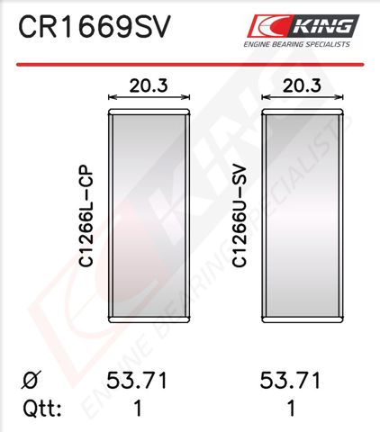 CR1669SV025 King Вкладыши коленвала шатунные комплект 1-й ремонт