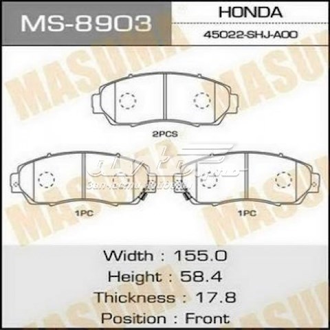 Колодки тормозные передние дисковые MASUMA MS8903