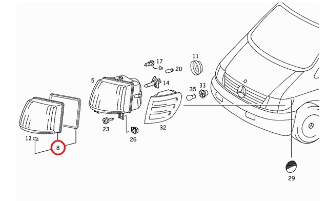 Стекло фары левой MERCEDES 0038269390 Стекло фары левой MERCEDES 0038269390