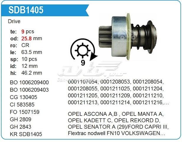 Бендикс стартера BOSCH 1006209412