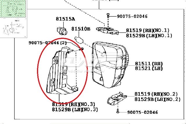 TO2565100 Various consola direita de posição (de pisca-pisca no pára-choque)