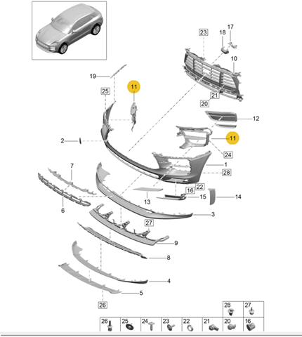 Купить 95B807681H1E0 Porsche Решетка бампера переднего левая