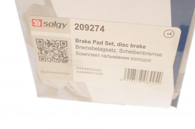 209274 Solgy Колодки тормозные дисковые комплект