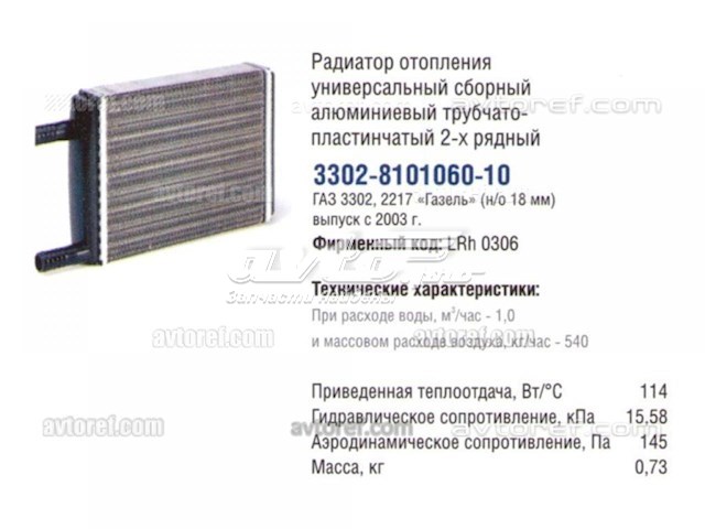 Радиатор печки (отопителя) LUZAR LRH0306