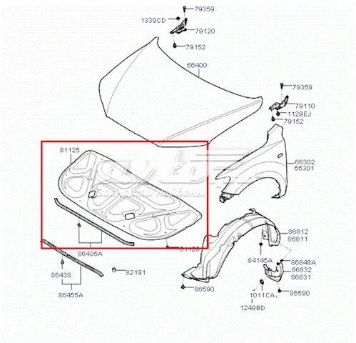 Шумоизоляция капота 811252B010 Hyundai/Kia