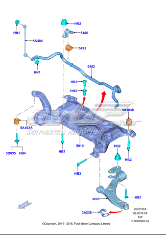 Болт крепления задней балки (подрамника) 7N5100395AA Ford