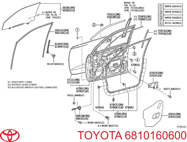 Купить 6810160600 Toyota Стекло двери передней правой