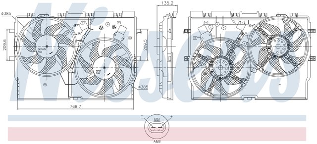 850005 Nissens difusor do radiador de esfriamento, montado com motor e roda de aletas