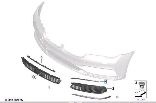 Молдинг решетки переднего бампера, правый BMW 51117362694