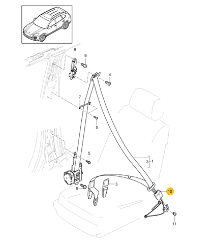 Рычаг (замок) фиксации ремня безопасности передний 95880375500YLZ Porsche