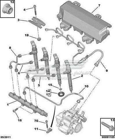 Трубка топливная форсунки 1-го цилиндра 9675400980 Peugeot/Citroen